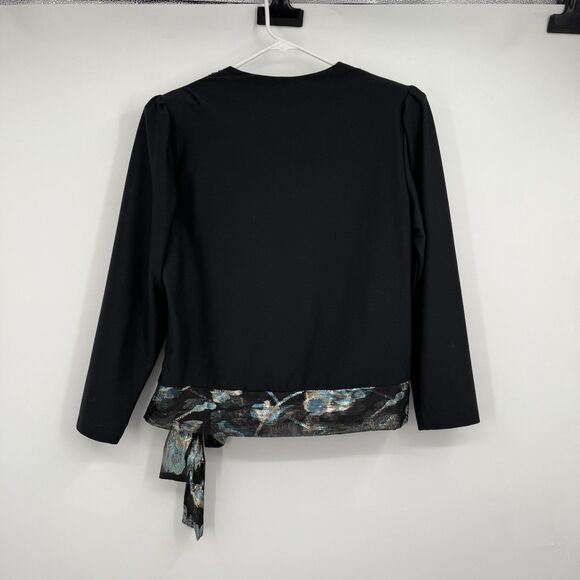 VTG Another Thyme Black LS Blouse Metallic Floral Fairy Gothic USA Art To Wear - Picture 7 of 11